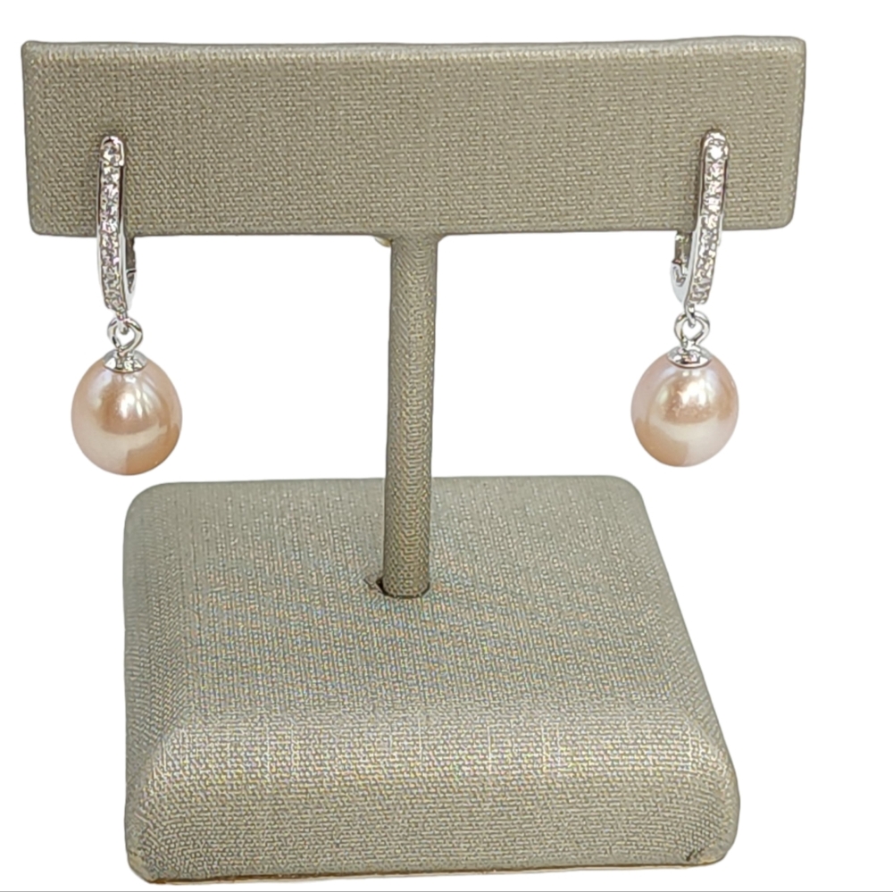 925 Sterling‎ Silver Lavender Cultured Freshwater Pearl Dangle Drop Earrings NEW